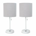 Diamond Sparkle White Stick Lamp with USB Charging Port & Fabric Shade Set, Gray, 2PK DI2519988